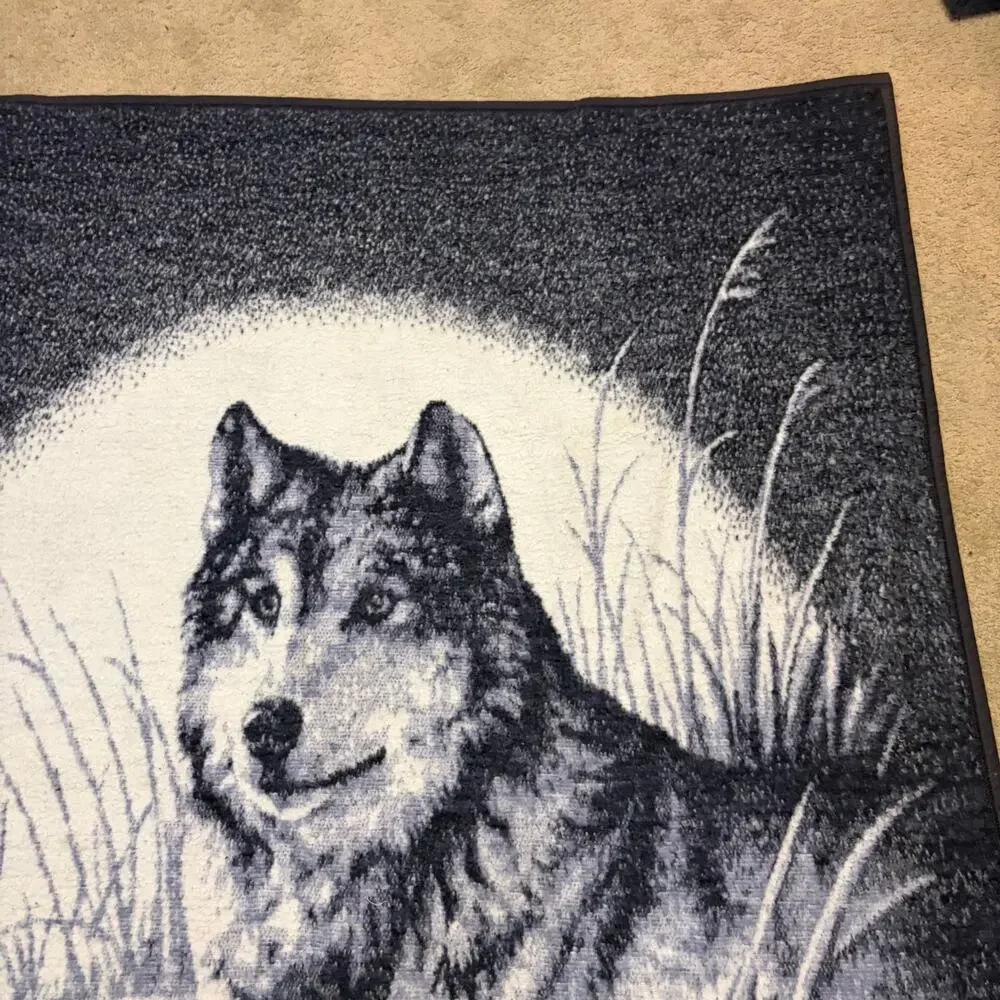 Vintage Biederlack Reversible Throw Blanket Wolf Moon Snow Acrylic USA 54x74